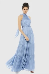 MAC DUGGAL  49515 TIE NECK TIERED HALTER SLATE BLUE GOWN SZ 10 - Picture 1 of 6