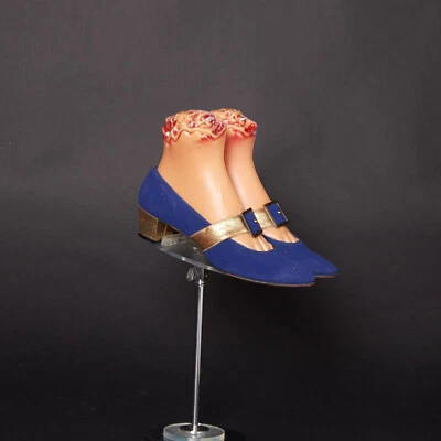 Vintage 1970s Mod Blue and Gold Suede Shoes - Image 1 of 4