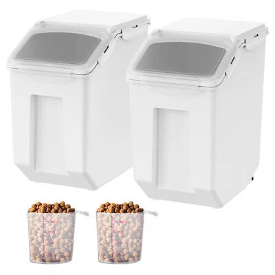 2x15L Ingredient Storage Bin Dog Pet Food Storage Container On Wheel w/Cup - Image 1 of 4