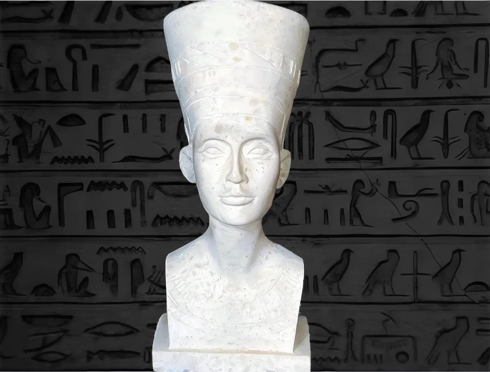 Busto esculpido em mármore branco da rainha egípcia Nefertiti, busto de mármore feito à mão de N - Imagem 1 de 4