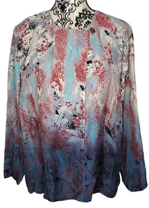 Citron Santa Monica Womens 100% Silk Blouse Layering Piece PXL Petite Red Blue - Picture 1 of 6