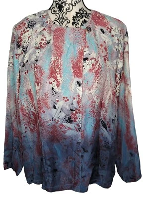 Blusa Citron Santa Monica para mujer 100 % seda pieza de capas PXL Petite rojo azul Foto 1 de 4