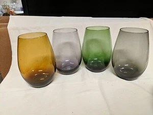 4 Color Tinted Stemless Wine Glasses - Amber, Green, Purple & Gray - Picture 1 of 1