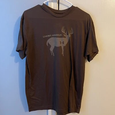 Camiseta Under Armour Performance cauda branca logotipo veado manga curta marrom pequena - Imagem 1 de 4