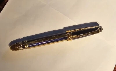 Pluma Estilográfica Michel Perchin Acanalada Azul y Dorado Edición Limitada - Usada en Caja Foto 1 de 2