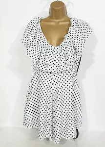 White & Black Polka Dot Frilly Plunge Neck Playsuit Womens Size 8 Casual Summer - Picture 1 of 11