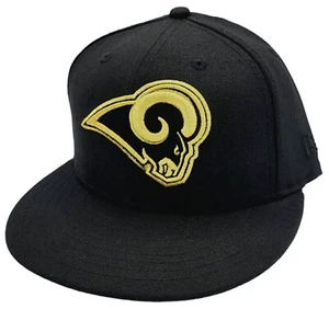 Gorra ajustada Los Angeles Rams NFL New Era 59FIFTY talla 7 negra y dorada nueva sin etiquetas - Imagen 1 de 7