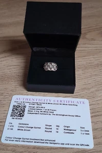 New 9k White Gold Ring, Colour Change Garnet & White Zircon, Size L – M, Authent - Picture 1 of 10