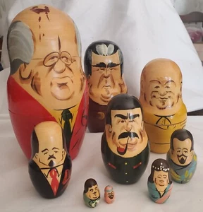 Muñecas de anidación matrioska rusas Gorbachov + 8 líderes rusos 17 piezas grupo inusual - Imagen 1 de 6