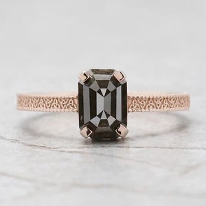 1.67 Ct Emerald Cut Black Color Diamond Ring 14K Rose Gold Engagement Gift Ring - Picture 1 of 9