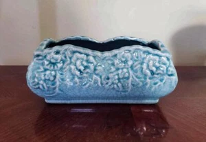 CERAMIC BLUE FLORAL EMBOSSED PLANTER CONTAINER - Picture 1 of 1