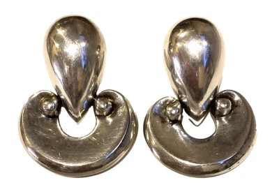 VON MUSULIN~STERLING DOORKNOCKER MCM VTG-Iconic Etruscan RUNWAY Clip-On Earrings - Image 1 of 4