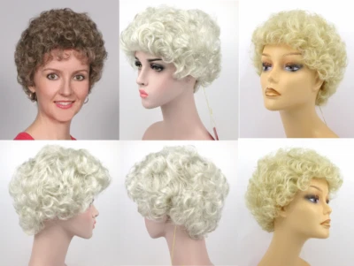 1950'S WOMENS OLD LADY SHORT WAVY CURLY MEDIUM CURLS WIG GOLDEN GIRLS CRYSTAL  - Image 1 of 4