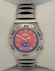 Unisex Quicksilver Silver Tone Red Dial Tide Indicator Date Watch QST800 L2 - Picture 1 of 8