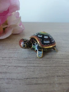 Kleine Schildkrötendose aus schwarz-blauer Cloisonné-Emaille auf Messing mit Deckel - Bild 1 von 8