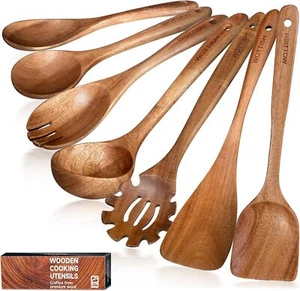 Wooden Utensil Set, 7Pcs Nonstick Wood Spatula & Spoons for Cooking - Picture 1 of 9