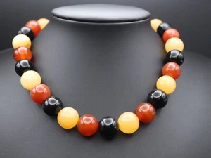 GOLDJUNGE69 GJH * HALSKETTE CALCID, KARNEOL, ONXY 16 mm SCWARZ/ROT/GOLD GERMANY  - Bild 1 von 8