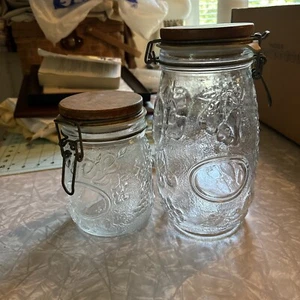 Vintage Wheaton Fruit Embossed  Jars (2)  With Metal Bail And Wooden Lid - Picture 1 of 9