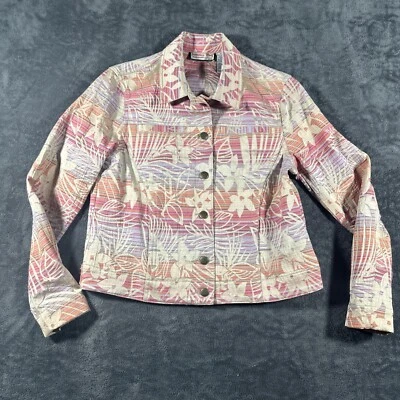 Jamaica Bay Petites Floral Button Jacket Sz PM Pink Pastel Cream Tropical Resort - Image 1 of 4