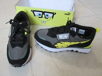 NUEVO PUMA RIDER FV BOB ESPONJA JR ZAPATILLAS ZAPATOS NIÑOS NIÑO TALLA 5 GRIS AMARILLO Foto 1 de 4