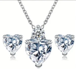 Funkelnde funkelnde Teen Zirkonia Herzform Ohrstecker Halskette Ohrring Set Kristall  - Bild 1 von 2