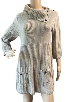 Style & Co Tan Ribbed Turtleneck Sweater Dress Size Petite L Western Cottagecore - Image 1 of 4