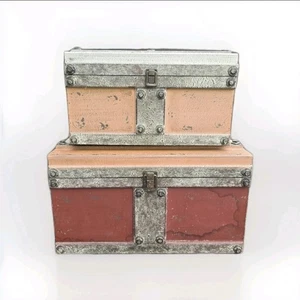 Vintage Wooden Trunk Chest Storage Organiser Treasure Chest Pair - Picture 1 of 9