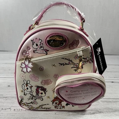 Mini Mochila Tokidoki Unicorno Flor de Cerejeira com Bolsa Transparente Chaveiro Nova - Imagem 1 de 4