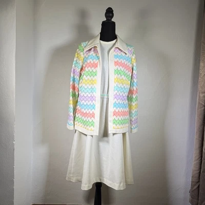 Vintage 1970s Montgomery Ward Dress + Jacket Set Womens Medium MCM 70s - Image 1 of 4