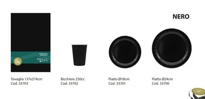 Kit Coordinato Party Festa Monouso Cartoncino Qualità 46 Pz Addobbo Tavola Nero - Immagine 1 di 2