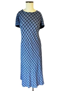 Talbots Sky Blue Plaid Tie Back Lightweight Preppy Shift Maxi Dress Sz 12 - Picture 1 of 10
