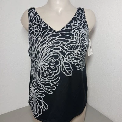 Anita черный/белый женщин танкини 2 ПК плавать комплект, США 16D цветочный с подкладкой - Изображение 1 из 4