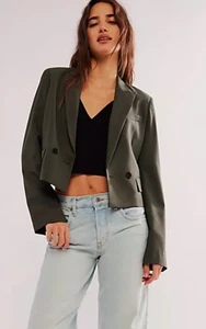 Closed Fitted Blazer X Free People •XS• Olive Green Cropped Short Shoulder Pads - Picture 1 of 18