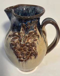 VTG Seagrove N C Art Pottery Glazed Pinched Spout Grapes Pitcher Anna King - Picture 1 of 4