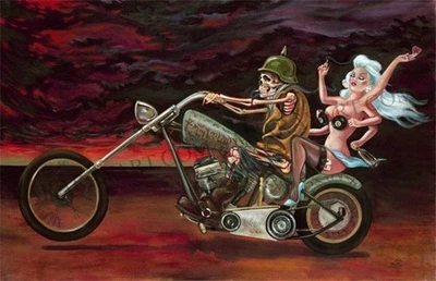 Wheels of Fortune Grim Reaper Lady Luck Chopper Motorcycle Art Poster 24x36 - Image 1 of 2