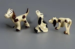 3 Ceramic Hound Dog - Nodder Bobble Head Peeing Sit Figurine Brown & White 40s - Picture 1 of 15