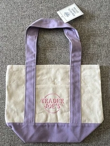 Trader Joe's Mini Canvas Tote Bag Pastel Lavender New With Tags 2025 - Picture 1 of 3