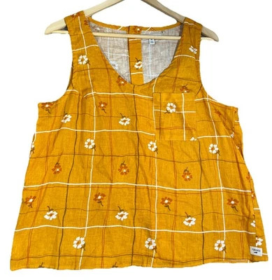 Toad & Co. Taj Hemp Button Back Tank Medium Pumpkin Daisy Print Granola Gorpcore - Image 1 of 4