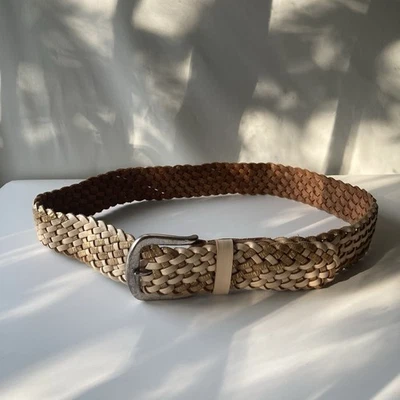 Cinturón de cuero tejido trenzado Linea Pelle de colección para mujer M hebilla de latón metálico boho Foto 1 de 4