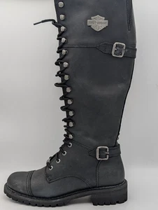 Harley-Davidson Damen Schwarz Leder Stiefel Größe 9M Mit Reißverschluss & Schnürung Design - Bild 1 von 13