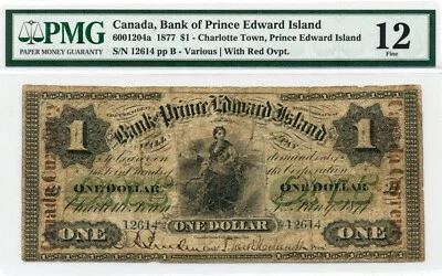 1877 $1 Bank of Prince Edward Island - Fine, PMG F 12 - Image 1 of 2