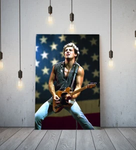 MUSICIAN SPRINGSTEIN 2-DEEP FRAMED CANVAS WALL ART PICTURE PAPER PRINT- BLUE RED - Picture 1 of 17