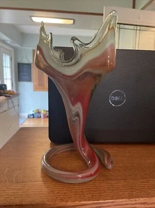 Vintage Hand Blown ART GLASS TRUMPET TULIP Vase Twisted Stem - Picture 1 of 12