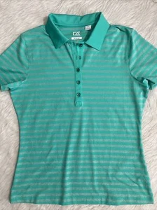Cutter & Buck CB DryTEC Women's (M) Polo Golf Shirt Green Glitter Striped Mint - Picture 1 of 4
