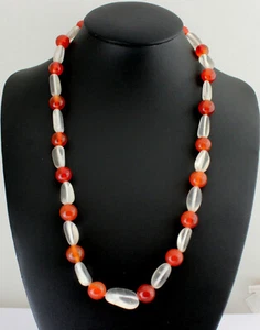 Natura Rocca E Corniola Pietra Preziosa Catena Bianco-Arancione Collier 48 CM - Foto 1 di 2