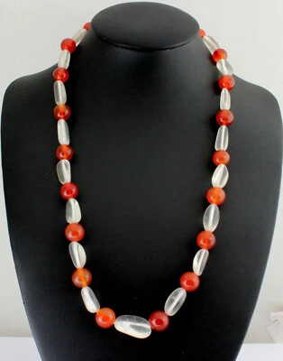 Natura Rocca E Corniola Pietra Preziosa Catena Bianco-Arancione Collier 48 CM - Immagine 1 di 2