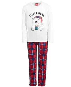 Family PJs Kids Size 6-7 White/Red Little Bear Plaid Long Sleeve Pajama Set - Picture 1 of 3