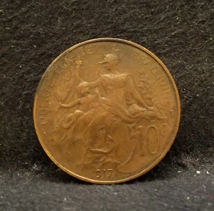 1917 France 10 centimes, Libery, KM-843 - Picture 1 of 6