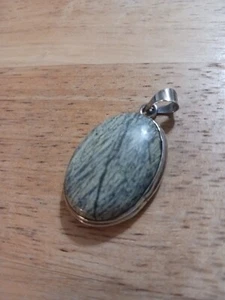 Sterling Silver.925 & Jasper, Decorative Oval Pendant Free Shipping 12.9 G - Picture 1 of 5