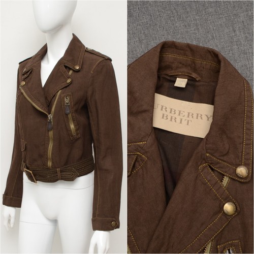 Giacca donna Burberry Brit lino biker full zip taglia S UK 10 US 8 IT 42